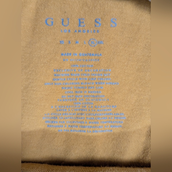 Women's Guess Shirt Embroidered Mustard Yellow Short Sleeve Pocket Tee Size XL - Picture 3 of 7